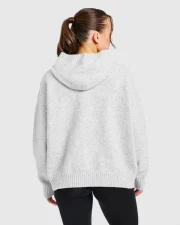 Varsity Oversized Knitted Hoodie Grey Marl