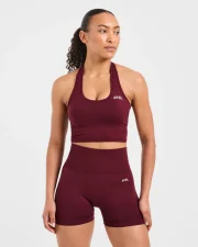 Empower Seamless Halterneck Crop Top Red Wine