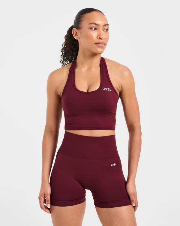 Empower Seamless Halterneck Crop Top Red Wine