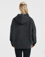Varsity Oversized Knitted Hoodie Charcoal - Image 2