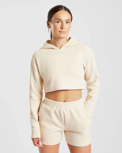 Waffle Crop Hoodie Beige