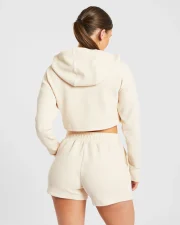 Waffle Crop Hoodie Beige