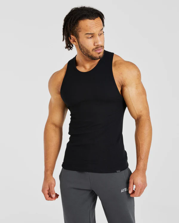 Essential Ribbed Tank Black